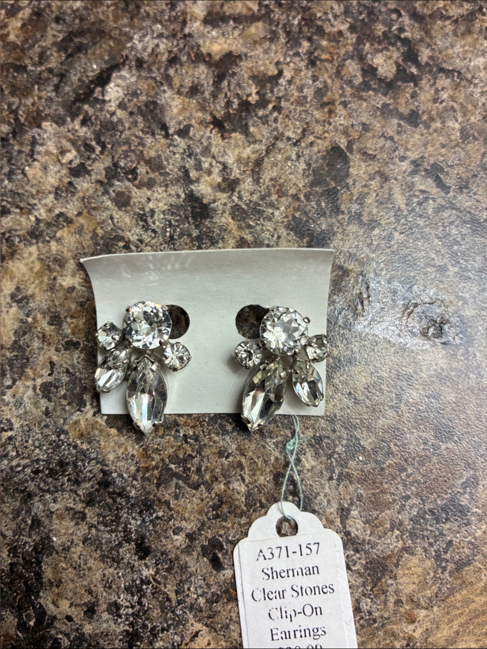 Sherman Signed Clear Stone Clip-On Earrings - Silver Tone